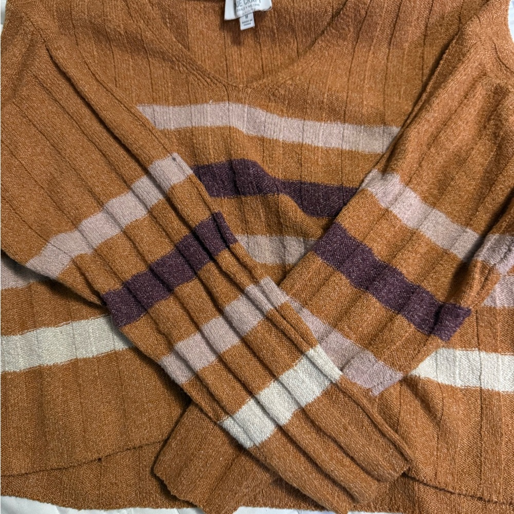 True Craft V-Neck Sweater - Tan, Purple, Cream